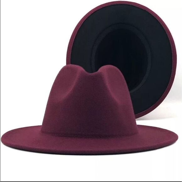 Other - Burgundy with Black Fedora Hat